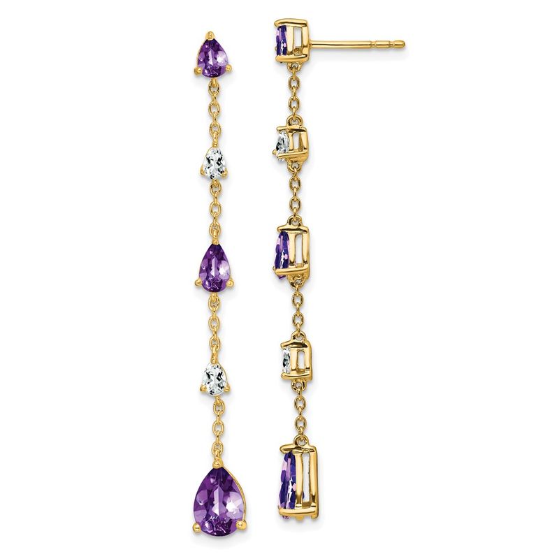 14k Yellow Gold Amethyst & White Topaz Dangle Earrings